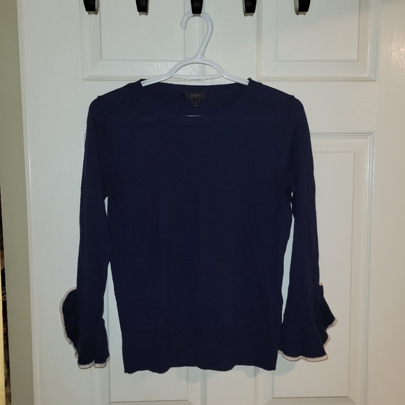 J.Crew Merino wool crewneck w/ ruffle sleeve-H7721 - Picture 2 of 7